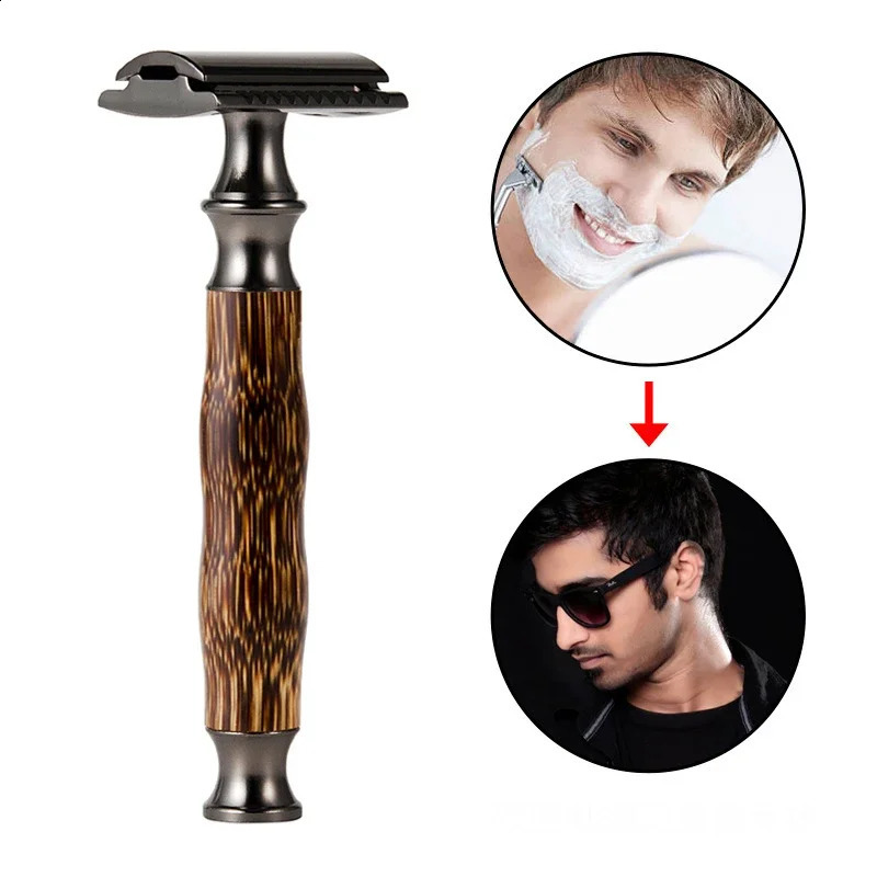 Double Edge Classic Mens Shaving Mild Hair Removal Facial Hair Shaver Tools Adjustable Manual Safety Razor Bamboo Face Razors 241230