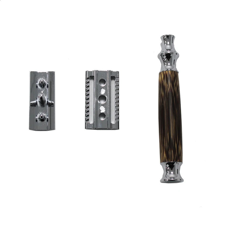 1pcs Wet Shaving Safety Blade Razor Shaver Wooden Handle Barber Mens Manual Beard Hair Care Tool With 5 Blades 241230