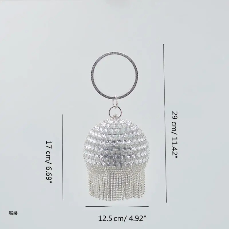 D0UD Ball Evening Clutch Bag Handbag Rings Handle Crystal Purse Evening Bag 241231