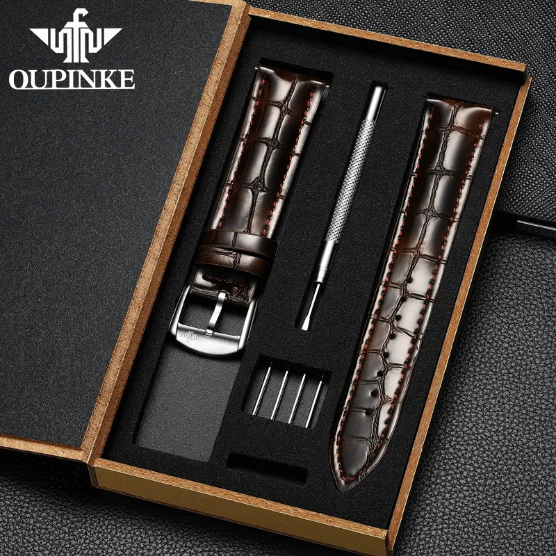 OUPINKE 100% Original Waterproof Watch Strap Universal Comfortable Genuine Cow Leather Strap for Mens Watches Watchband 241230