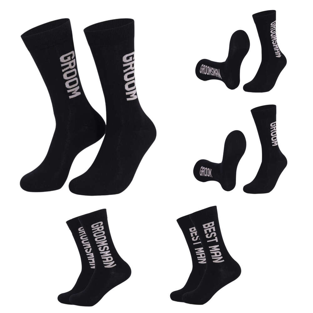 Wedding Festival Groom And Best Man Casual Anti Odor Black Pure Cotton Middle Tube Letter Men's Gift Socks