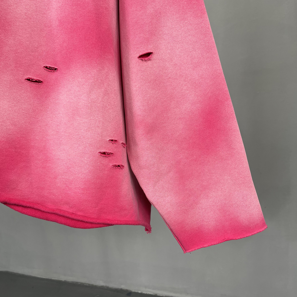 Newaw Irregular Holes Make Old Washed Spray Dye Hoodie Streetwear