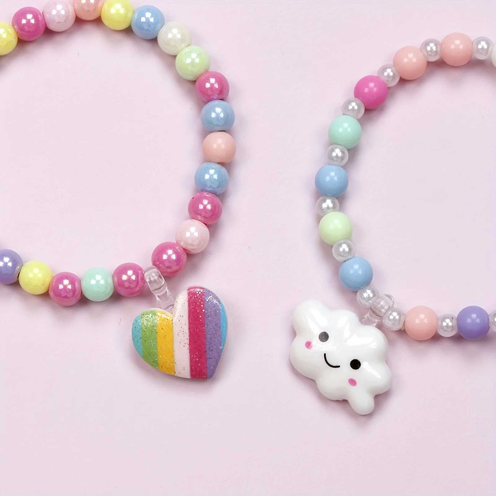 Colorful acrylic bead bracelet 6 packs for children 3-12- Rainbow party discount with cloud pendant ideal gift W241231