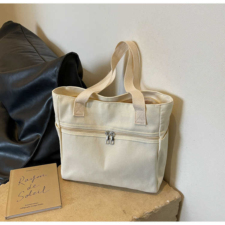 Canvas 2024 Spring Trendy Fashion New Large Capacity Multi functional Shopping Bag Simple Single Shoulder Handheld Women's Bag 241231