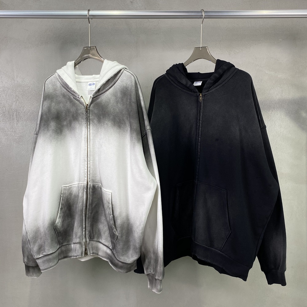 Washed Old Terry Zipper Black Hoodie