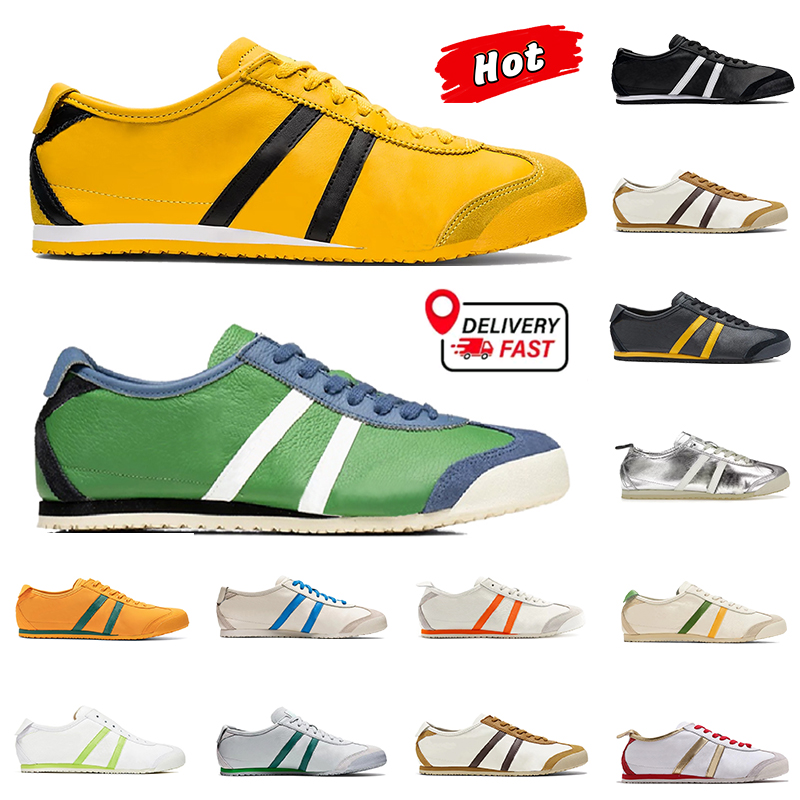 Free shipping Designer running shoes men women Tigers slip on Leather Lace-up sneakers Bruce Lee Black Yellow shoe mens Outdoor sports casual trainers