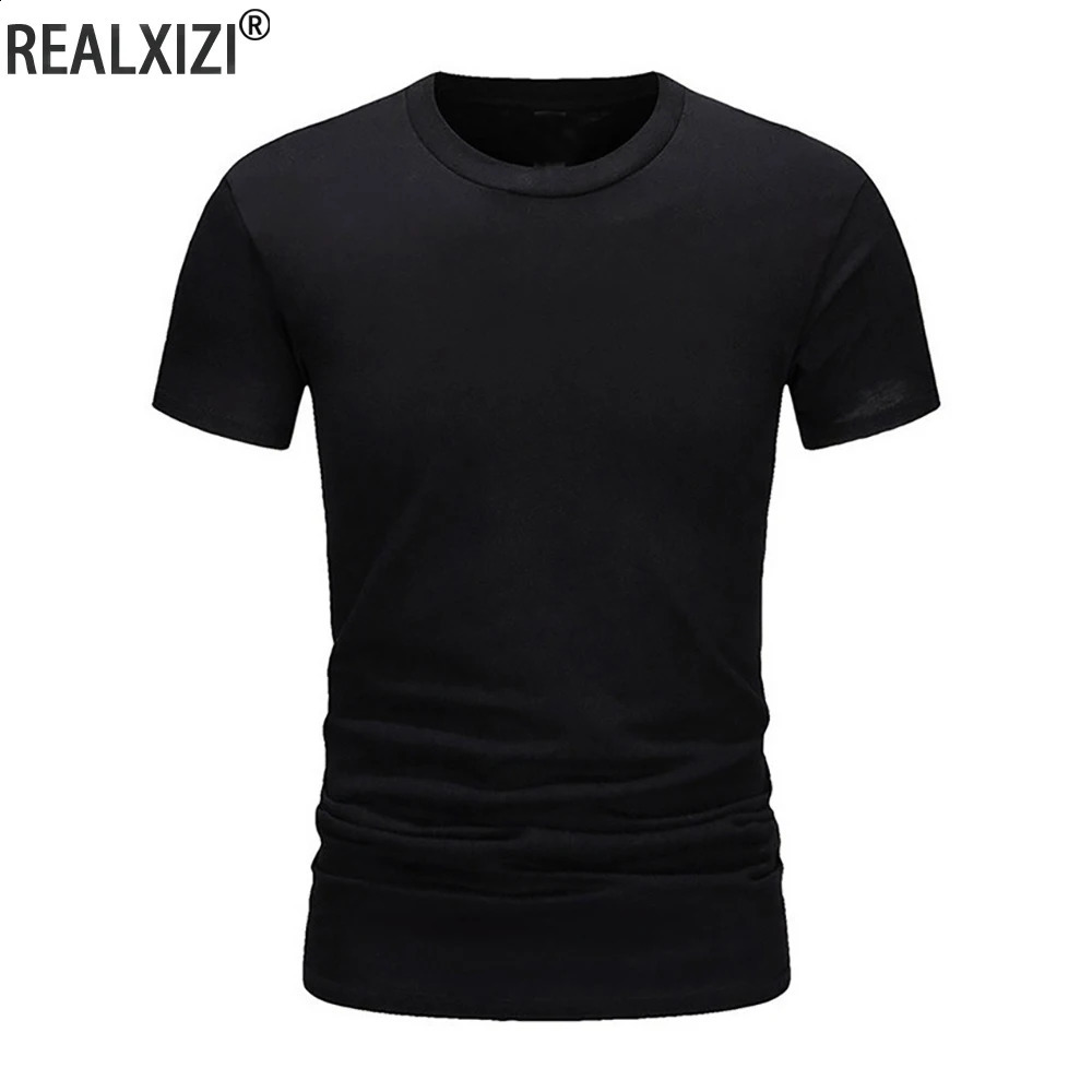 Summer Mens Cotton Tshirt Fashion Slim Black Short Sleeved Comfortable Casual Round Neck Tshirts Top Clothing 241223