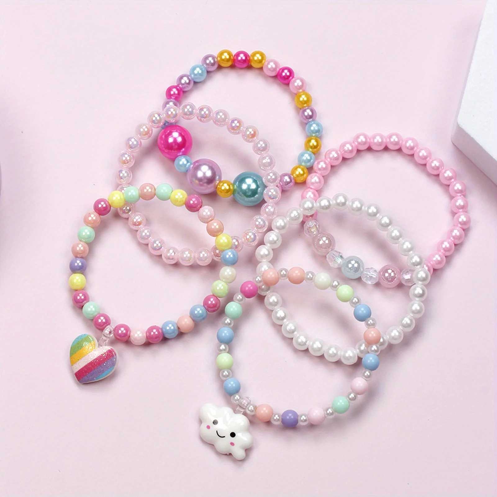Colorful acrylic bead bracelet 6 packs for children 3-12- Rainbow party discount with cloud pendant ideal gift W241231