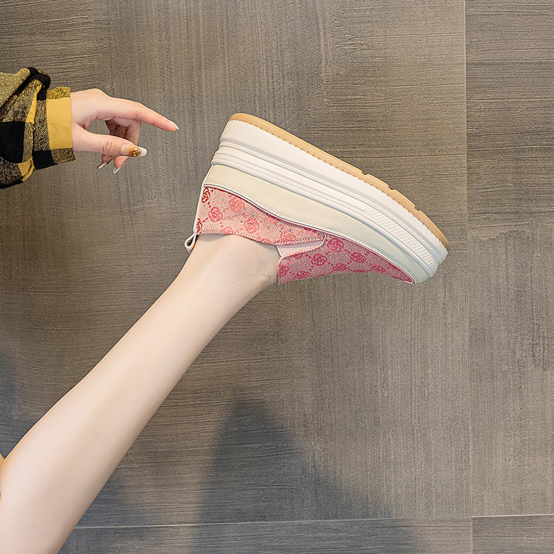 Women's fashion shoes 2025 spring and autumn new thick soles increase canvas shoes breathable trend all matching printed single shoes