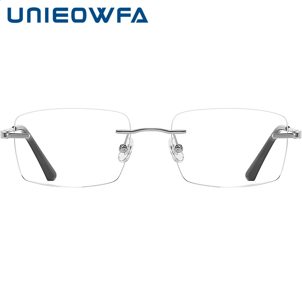 UNIEOWFA Pure Rimless Glasses Frame Men Optical Prescription Eyeglasses Frame Male Myopia Rectangle Eyewear 241230