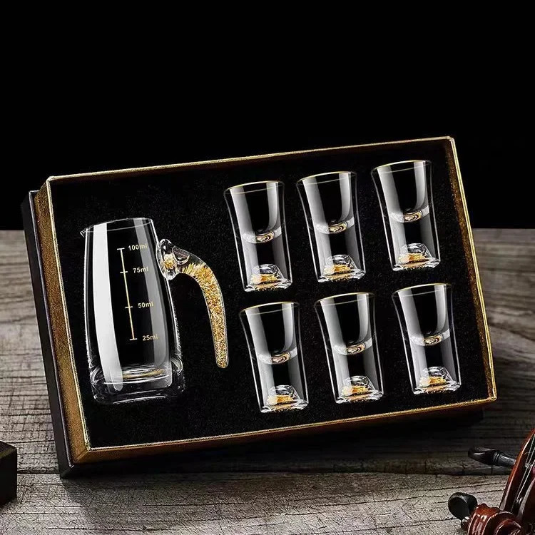 7pcs Gold foil small wine cup Baijiu dispenser small household wine cup glass crystal wine set spirits cup 241231