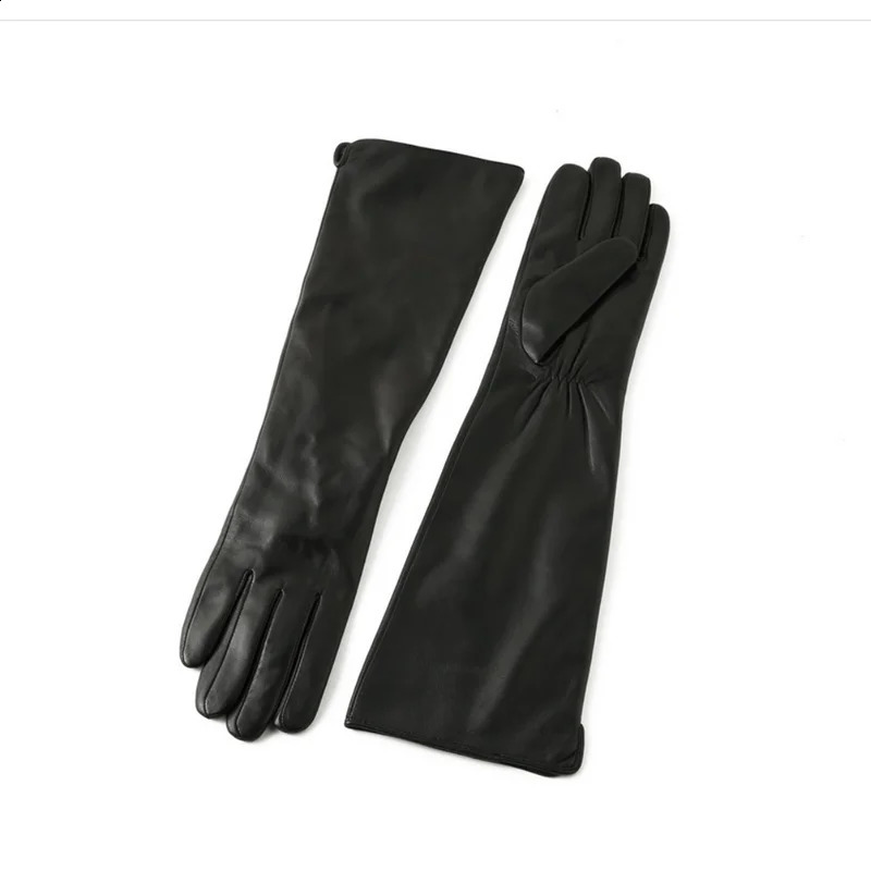 45CM Genuine Leather Long Gloves Genuine Sheepskin Long Gloves Womens Winter Warm velvet Lined Fashion 241230