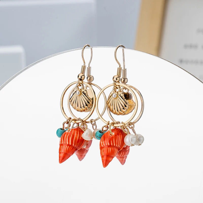 Conch Earrings Red Chunky Fashion Jewelry Accessories Sparkling Korean Style Green Long Studs Hook 241226