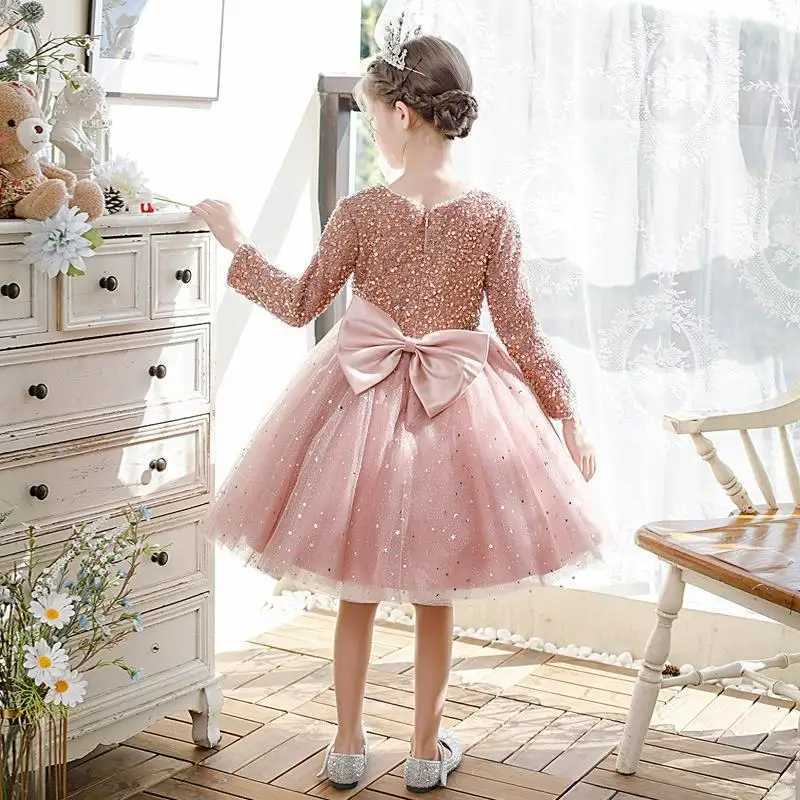 Childrens Birthday Evening Dress Pink Girl Piano Girl Little Girl T-Stage Flower Childrens Wedding Dress Princess Dress Autumn and W241231