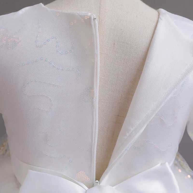 Girl Summer Short distance Puffed Sleeve Court Slender Princess Dress Pure White Dress Flower Children Piano Performance #c551 W241231