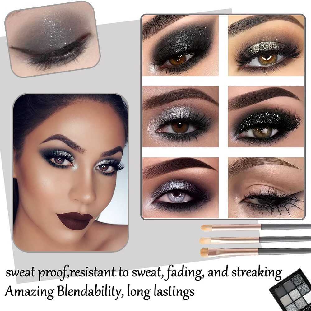 9-color eye shadow palette black gray silver matte finish smoke style party performance makeup W241230