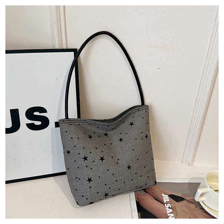 New Simple Summer 2024 Printed Love Trendy Casual Handheld Single Shoulder Canvas Underarm Single Shoulder Women's Bag 241231