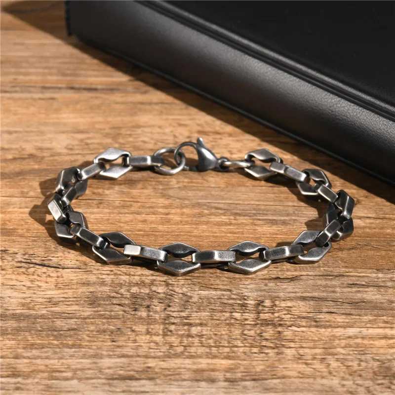 LETI stainless steel block handmade chain link bracelet mens diamond chain link wristband punk rock jewelry gift W241231