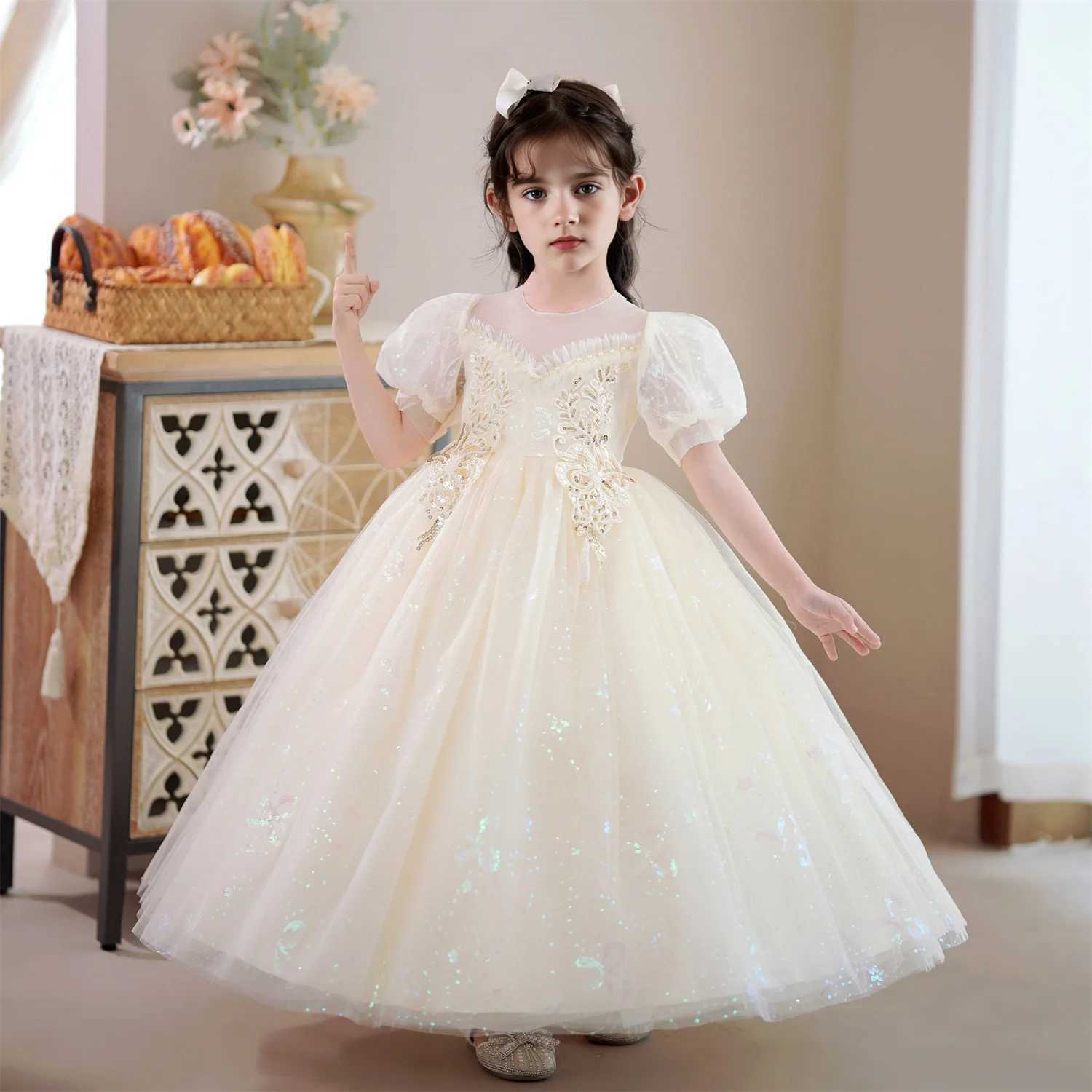 3-10 Year Childrens Long Dress Piano Dress Girls Evening Dress Par Princess Dress Girls Wedding Birthday Dress W241231