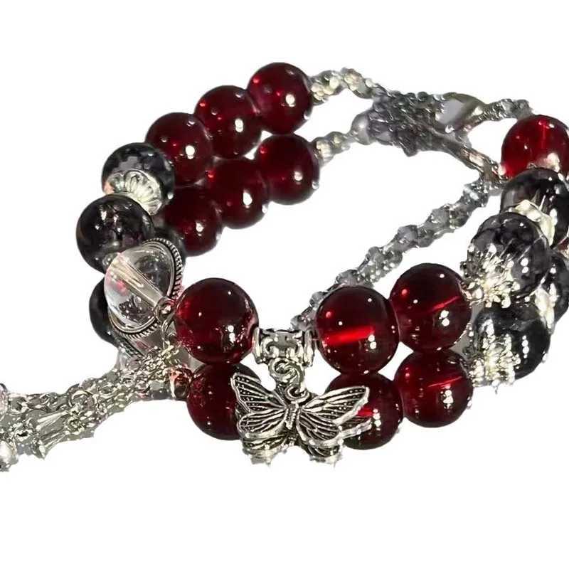 2024 New Tren Red Crystal Feather Cross Pendant Bracelet Suitable for Women Retro Elastic Bead Chain Bracelet Jewelry Gift W241231