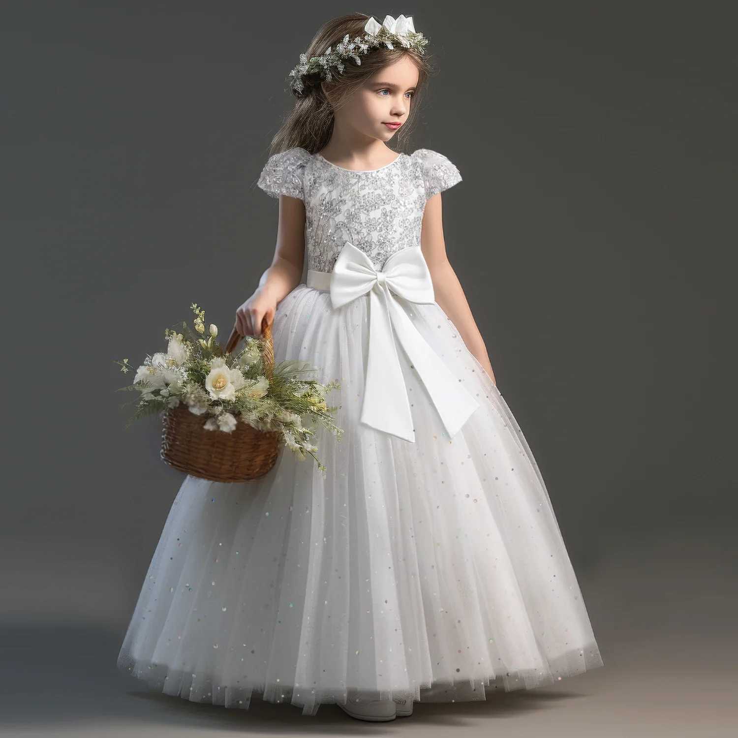 10-12 Year Teenage Girl Embroidered Lace Birthday Par Dress Sparkling Princess Dress Graduation Ceremony Banquet Wedding Long Dress W241231
