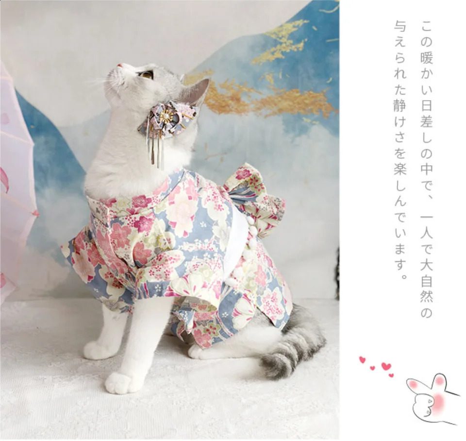 Japanese Style Thin Cat Dog Coat Kimono Summer Pet Clothes for Cats Dogs Cute Print with Bow-knot Kitten Sphynx Clothing Outfit 241231