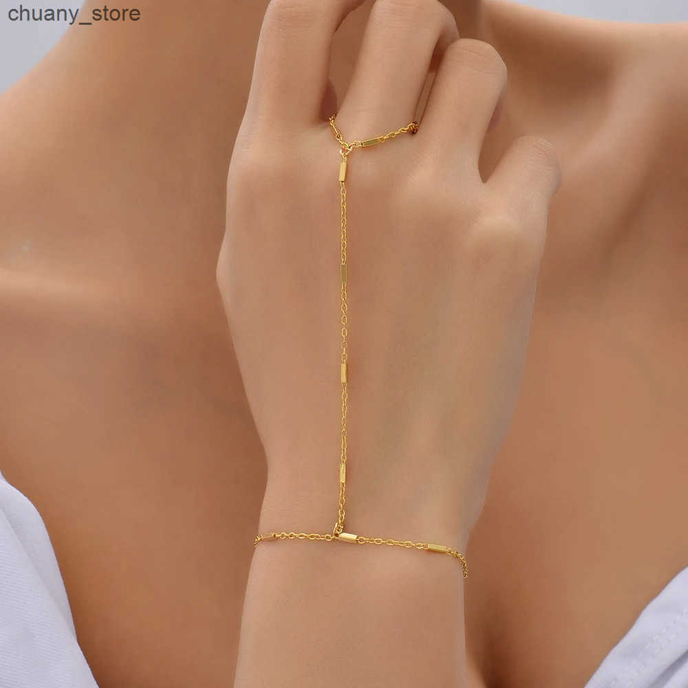 Chain Creative Mini Chain Finger Ring Womens Gold Chain Link Connection Bracelet Jewelry Gift L240910