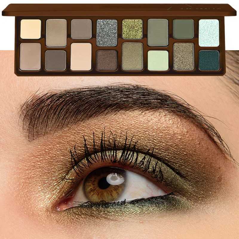 16 color eye shadow palette brown and green neutral and earth brown tones matte and glitter finish for eye makeup W241230
