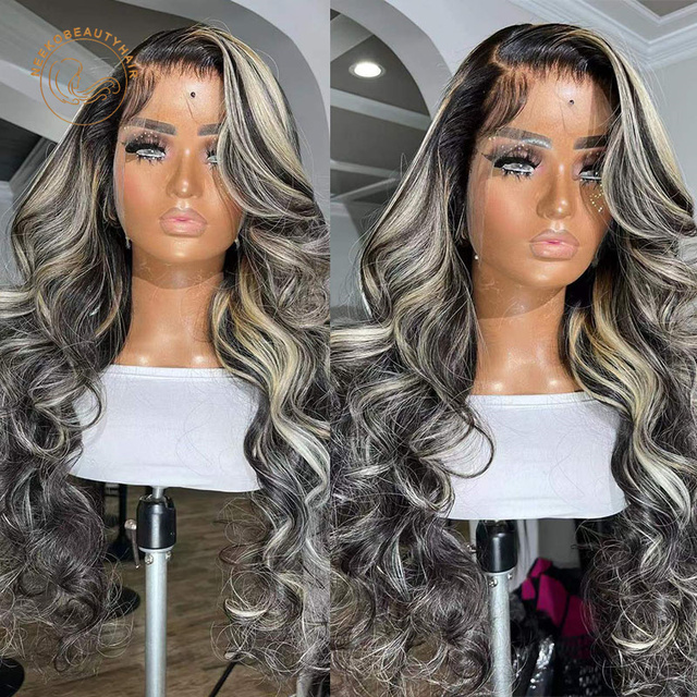 Wavy Gray lace wigs human hair 5x5 hd lace raw virgin side part human hair silver grey salt and pepper long gray hand made silk closure black mixed wh