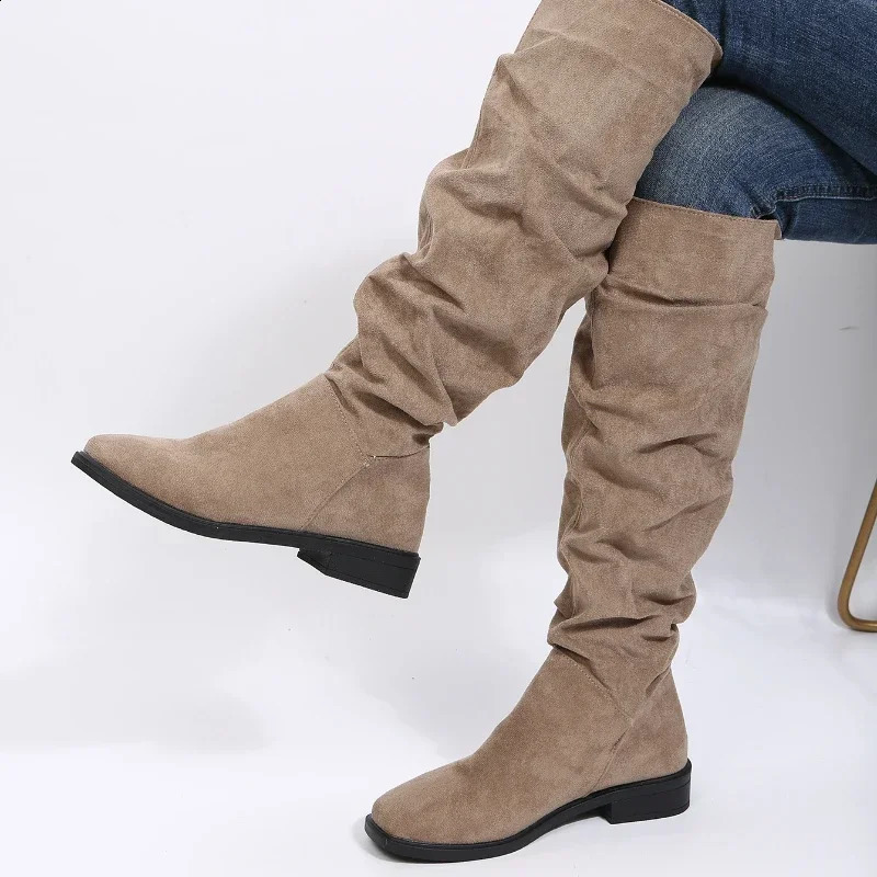 Autumn and Winter Fashion Sexy Solid Color Warm Round Toe Thick Bottom Low Heel Comfortable Womens Boots Black Botas Mujer 241231
