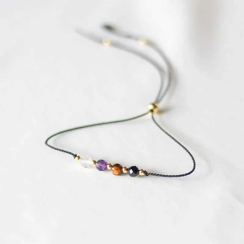 Empire Protection Rose Quartz Amethyst Black Tourmne Adjustable Cord Heng Bracelet W241231