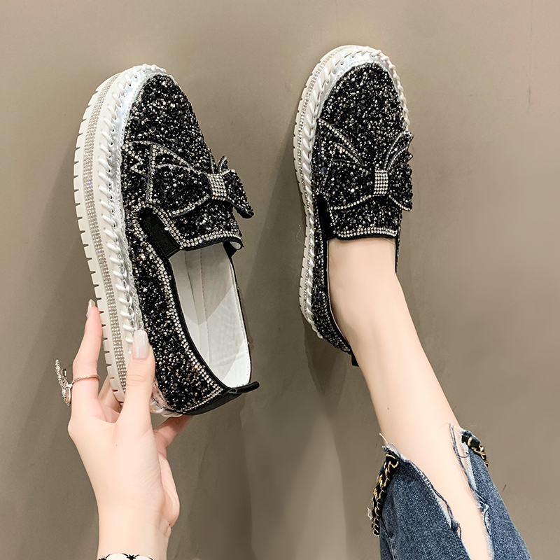 2025 Full Diamond Luxury Women's Shoes Women's Round Headed Casual Sports Shoes Platform Vulcanized Shoes Designer Flat Shoes High Quality W