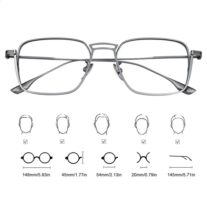 American Men Square Frames Handmade Retro Pure Glasses Thick Edges Business Eyeglasses Suitable for Large Faces 241230