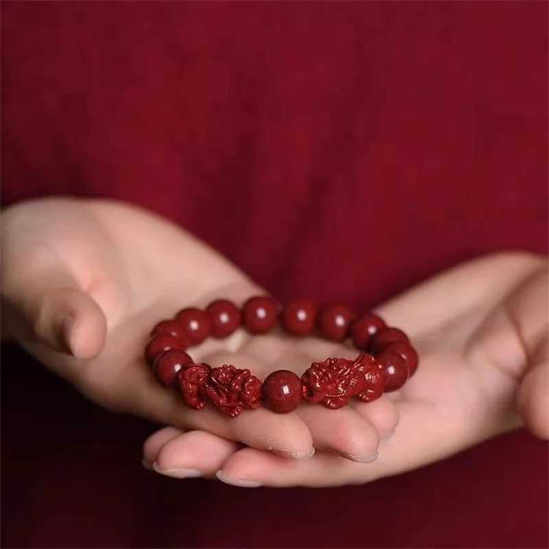 Vintage red cinnabar bead bracelet for mens charm Pixiu wealth lucky talisman bracelet neutral prayer jewelry Birtay gift W241231