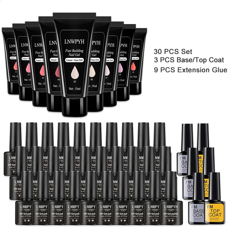 9pcs Poly Nail Gel Extension Glitter Gel And 1-30PCS Nails Polish For Manicure UV Nail Gel Nail Art Quick Building Nail Polish 241230