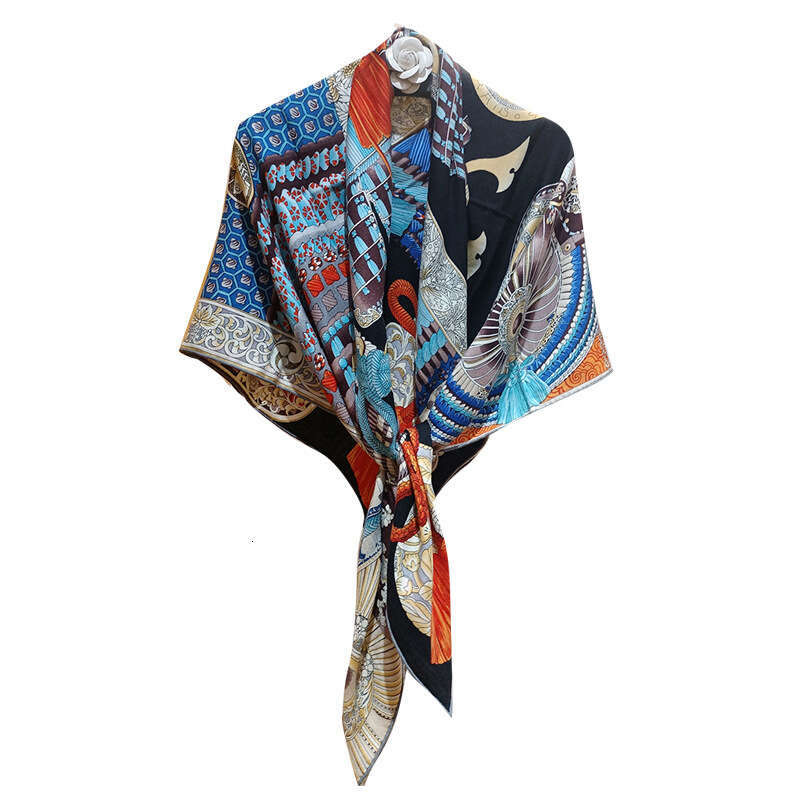 Warrior armor, wool, generous multi color printed, hand rolled edge, autumn and winter warm silk wool scarf, shawl for women