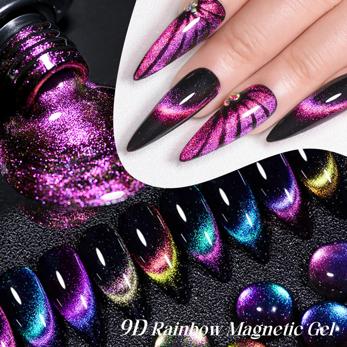 MEET ACROSS 7ml Cat Magnetic Gel Nail Polish Set Glitter Rainbow Sparkling Magnetic Gel Polish Kits DIY Nail Art Vernis Manicure 241230
