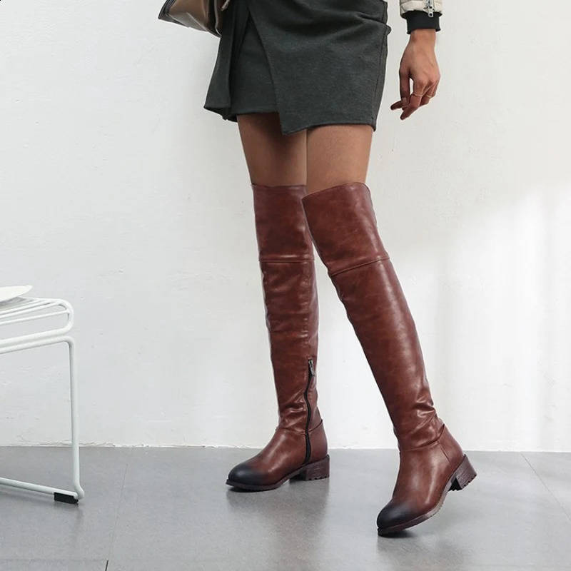 REAVE CAT Women leather boots Over The Knee Boots heels long boots black Lady shoes high quality 241231