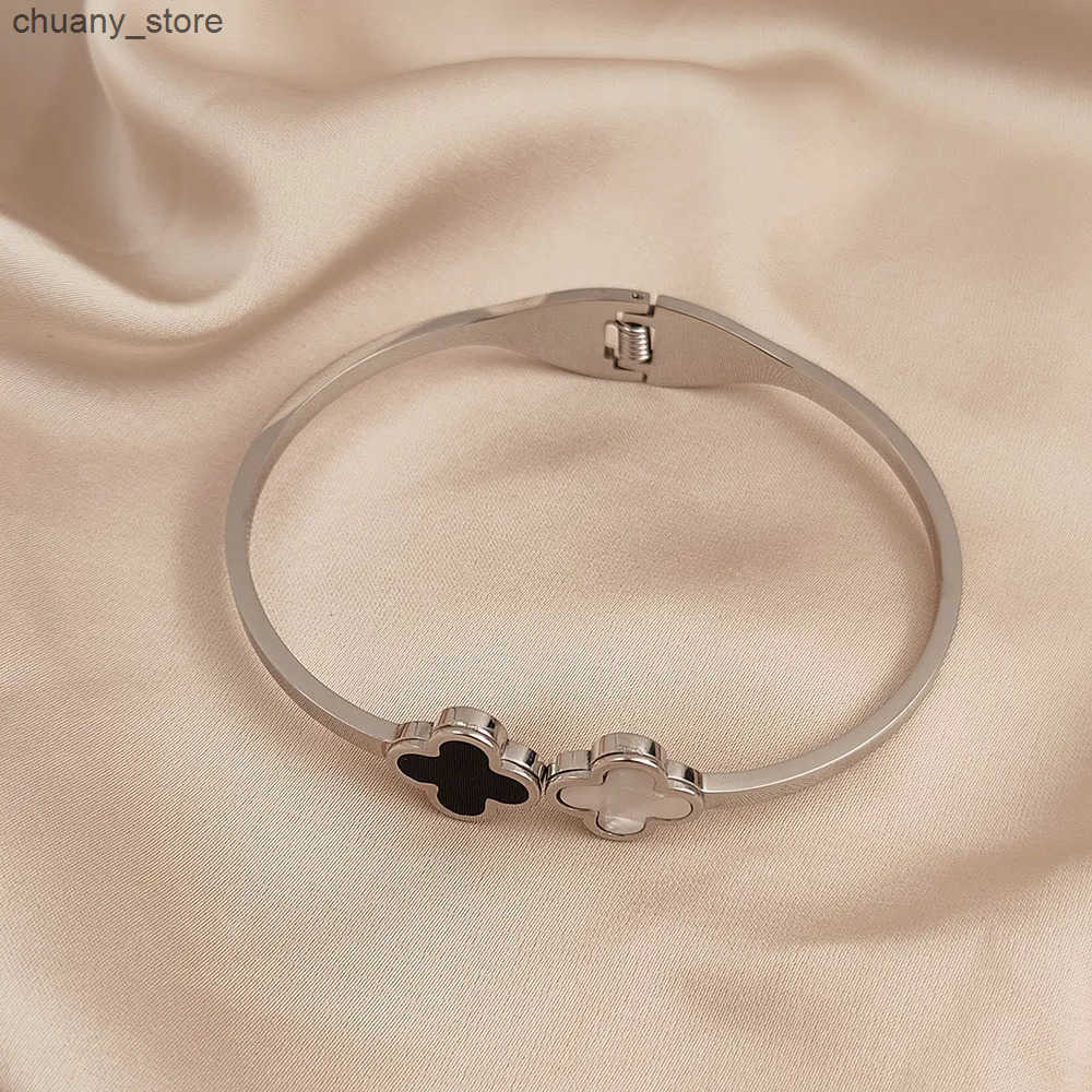 Chain Four leaf clover white shell stainless steel gold-plated high-quality waterproof silver wedding jewelry L240910