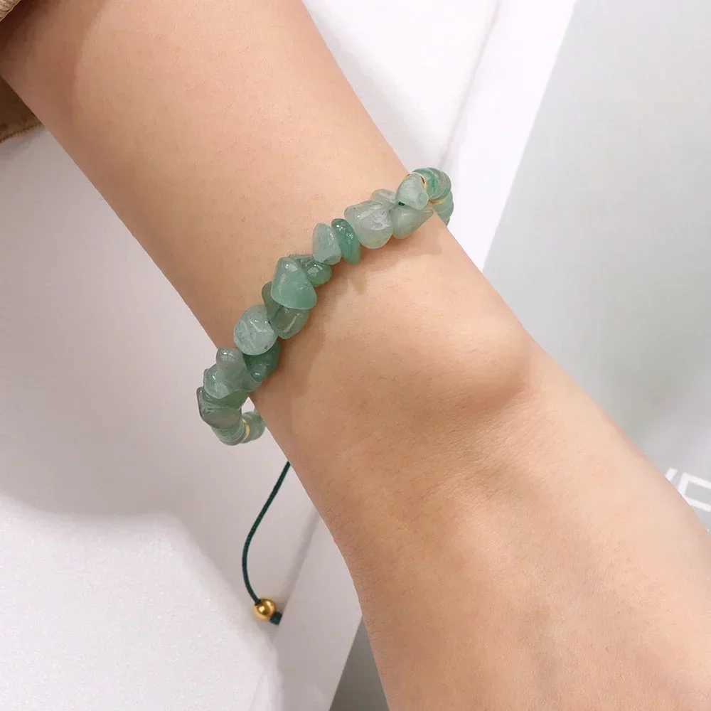 Hot Irregular Green Aventurines Gravel Bracelet Natural Stone Amethyst Bracelet Female Adjustable Rope Braided Bracelet Gift W241231