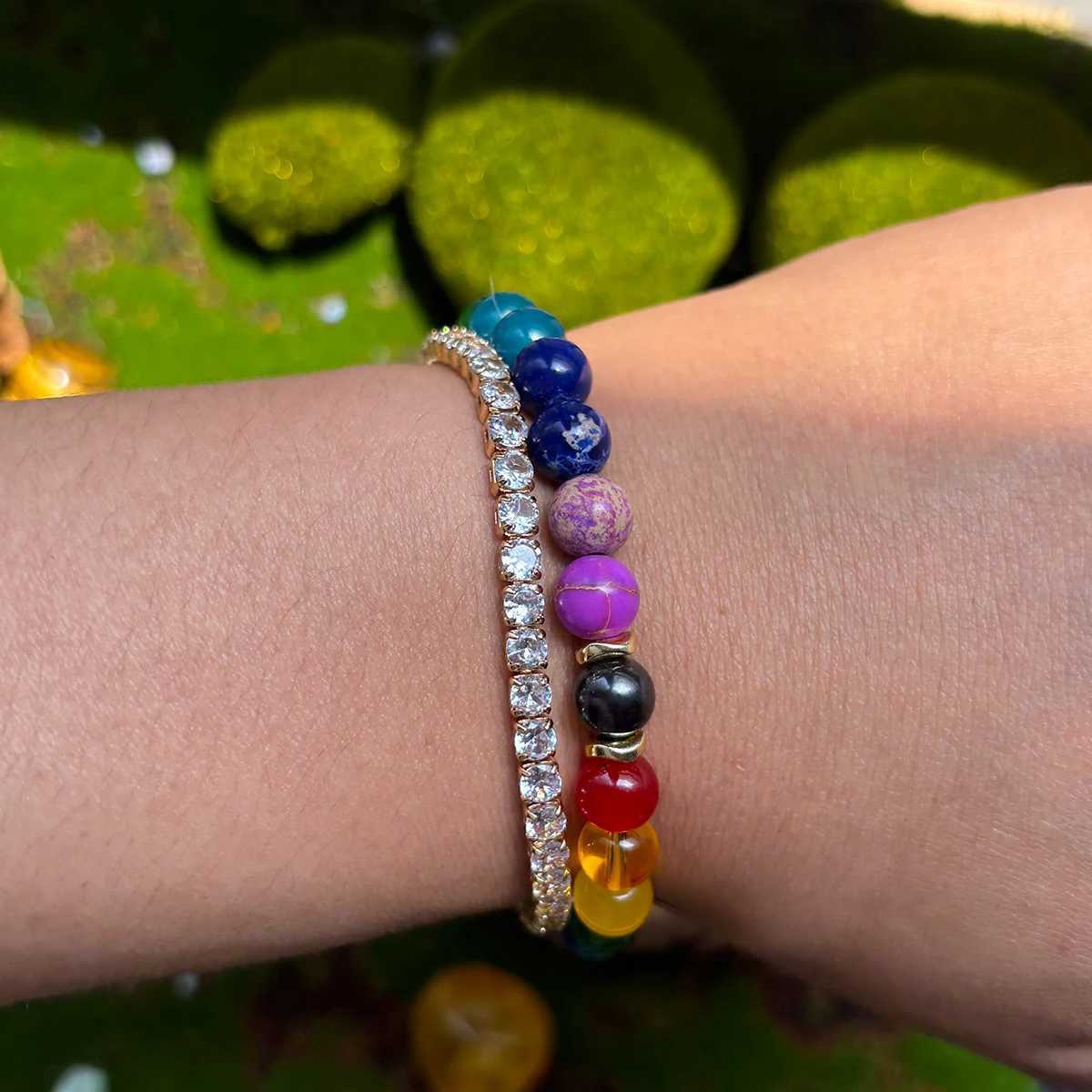1 piece/7 chakra bracelet made of natural stone 7-color handmade bead bracelet suitable for mens and womens yoga Metion bracelets fashion W241231