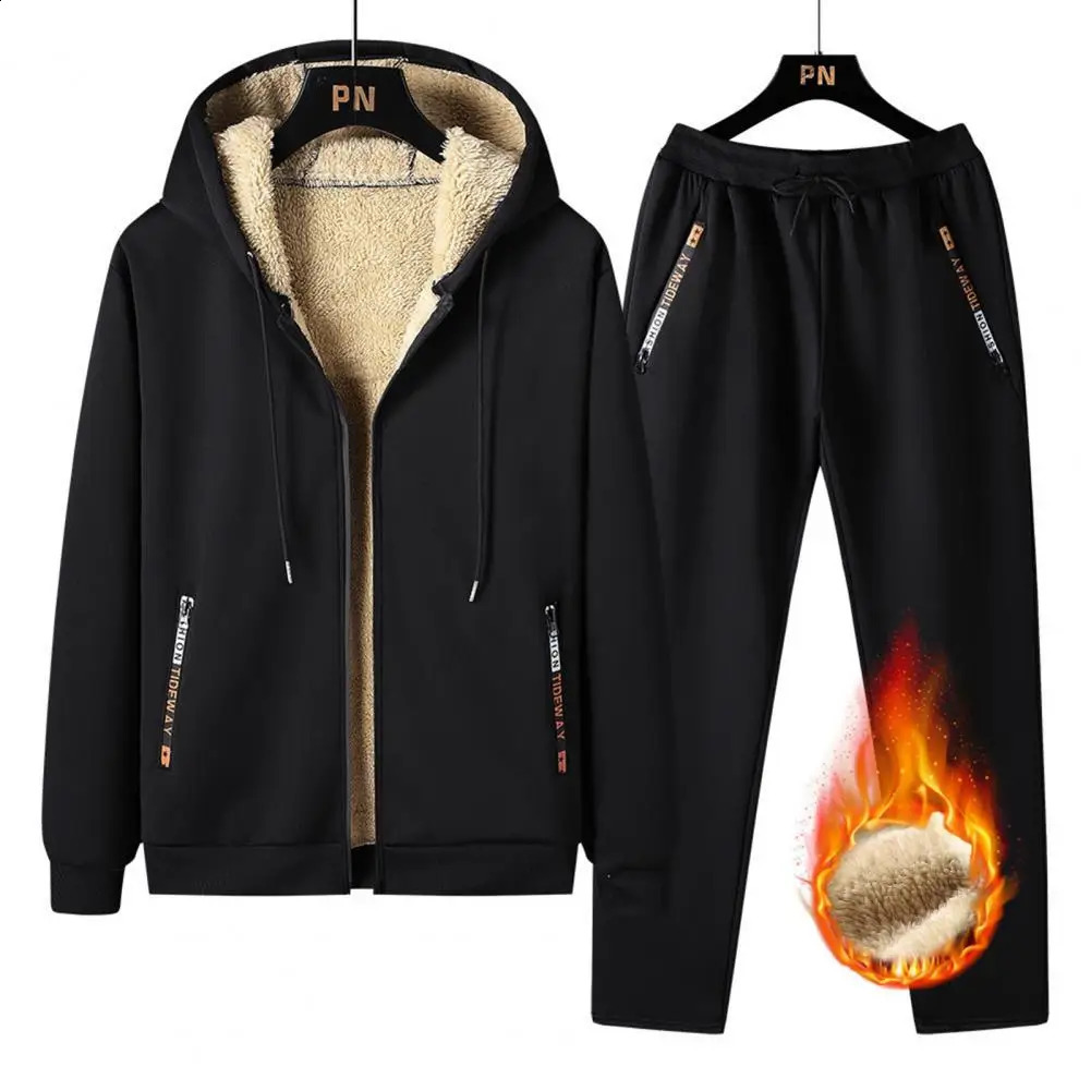 Winter Cashmere and Thick Suit Mens Hoodie Cotton Pants Set Leisure Sports Warm Tracksuit 241223