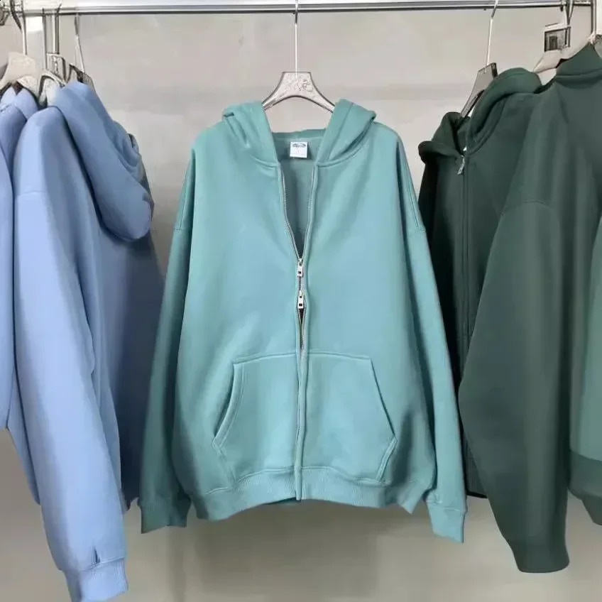 High Street Autumn and Winter Fleece 350G Double Head Zipper Cardigan Loose Trend Hooded Sweater Hoodies 241230