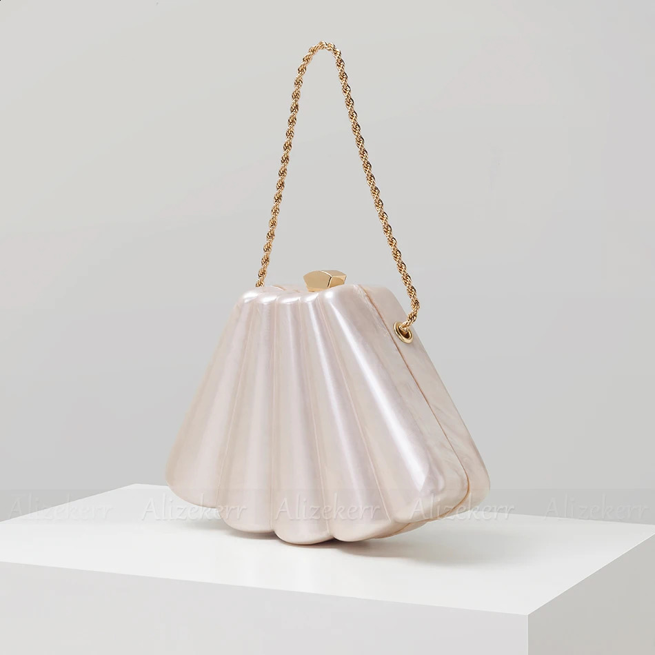 Alizekerr Fan-shaped Acrylic Box Evening Bags Women Elegant Metal Chain Clutch Purses And Handbags Wedding Party 241231