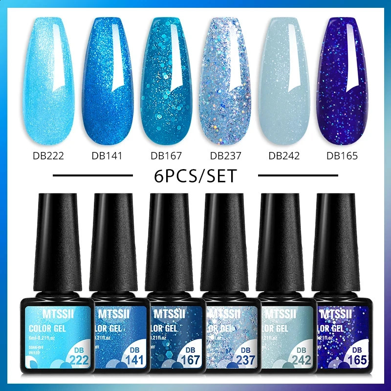 6Pcs/Set Purple Glitter Bright Gel Nail Polish Set Semi Permanent Spring Summer Colors Series Soak Off UV Nail Art Gel Varnish 241230