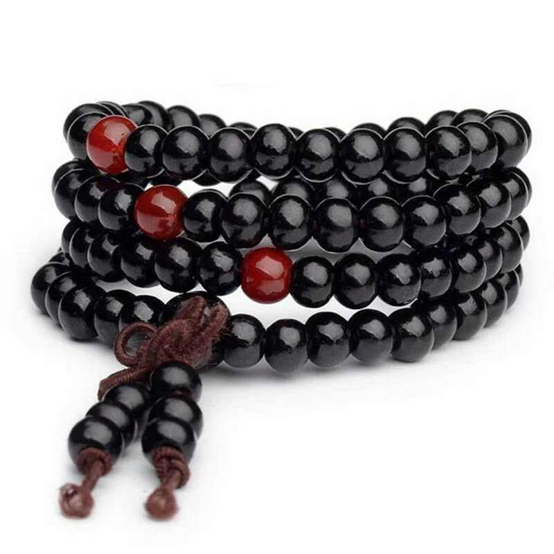 1PC 8mm Sandalwood Bracelet Mens 108 Bead Prayer Wooden Bracelet Buddha Metion Black Red Bead Bracelet Mens Jewelry W241231