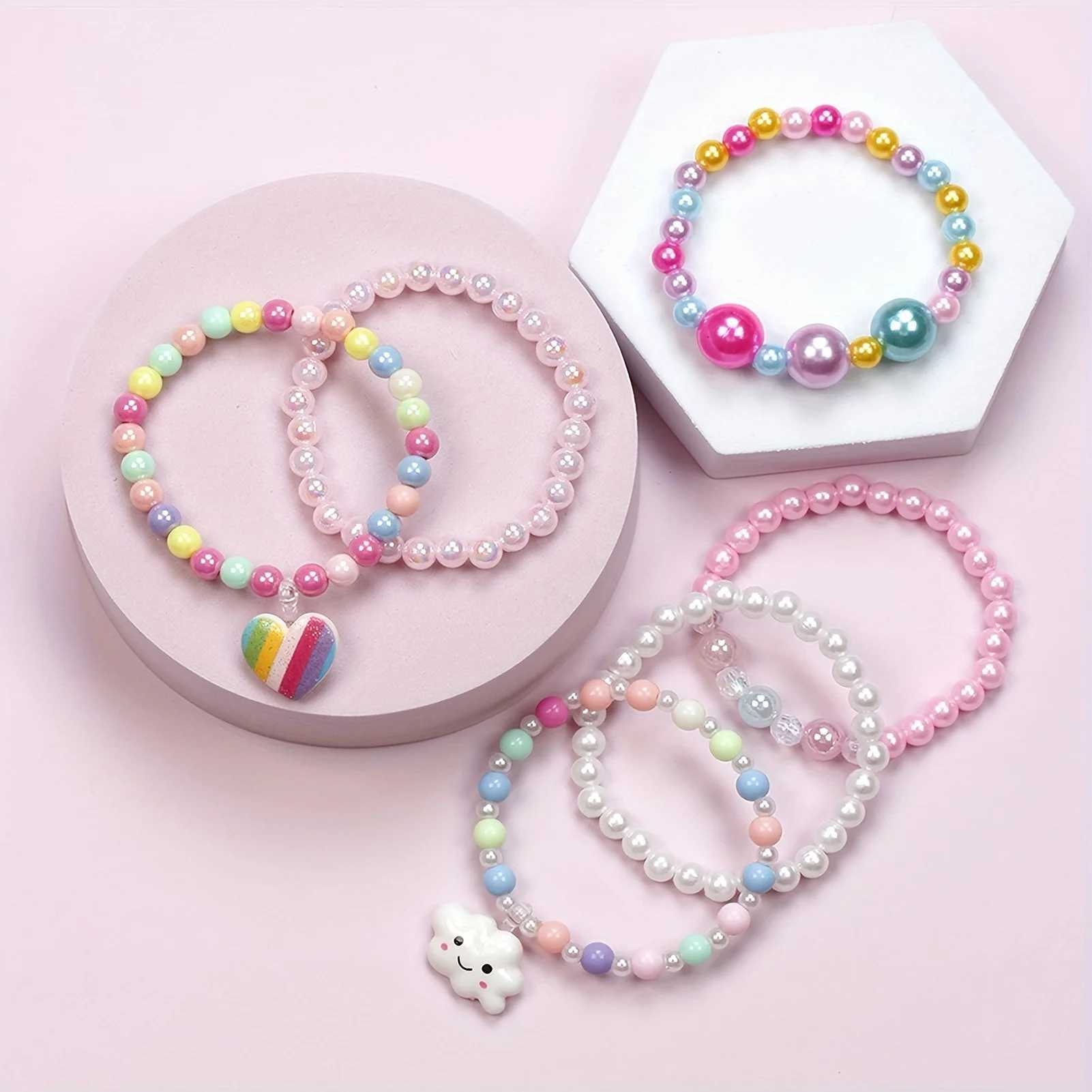 Colorful acrylic bead bracelet 6 packs for children 3-12- Rainbow party discount with cloud pendant ideal gift W241231