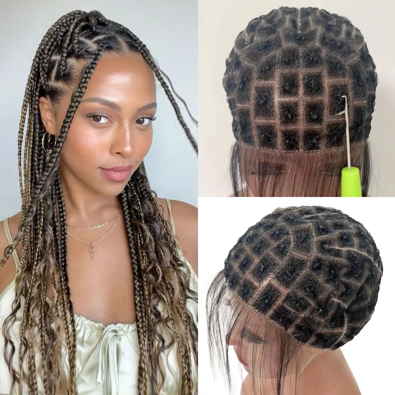 Braided Wig Cap for Crochet Braids Full Double Lace Braided Wig With Baby Hair Suitable for Making Crochet Wigs with Bangs 241230