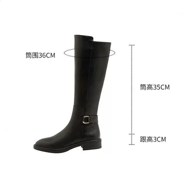 Pu Leather Knee Boots for Women Shoes Buckle Metal Decoration Fashion Outdoor Ladies Footwear Size 34-41 Long Black Botas 241231