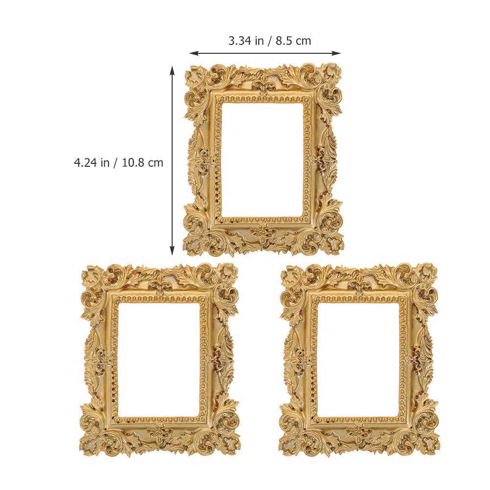 Frames 3 pieces of photo retro picture gold mini resin frame decoration CL241231 H260306